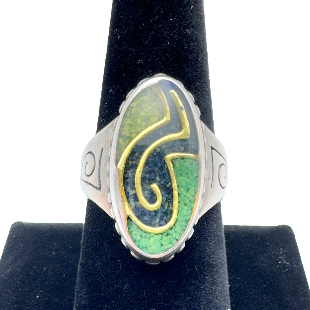 Carolyn Pollack Relios Sterling Silver Crushed Turquoise Inlay Ring Sz 9 12g
